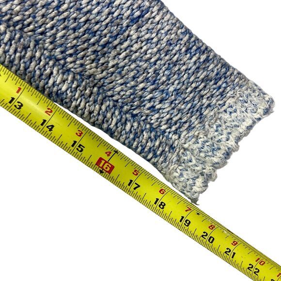 Lucky Brand Cardigan Women L Blue White Fringe Boho Tunic Fuzzy Cottage Sweater - Picture 15 of 16